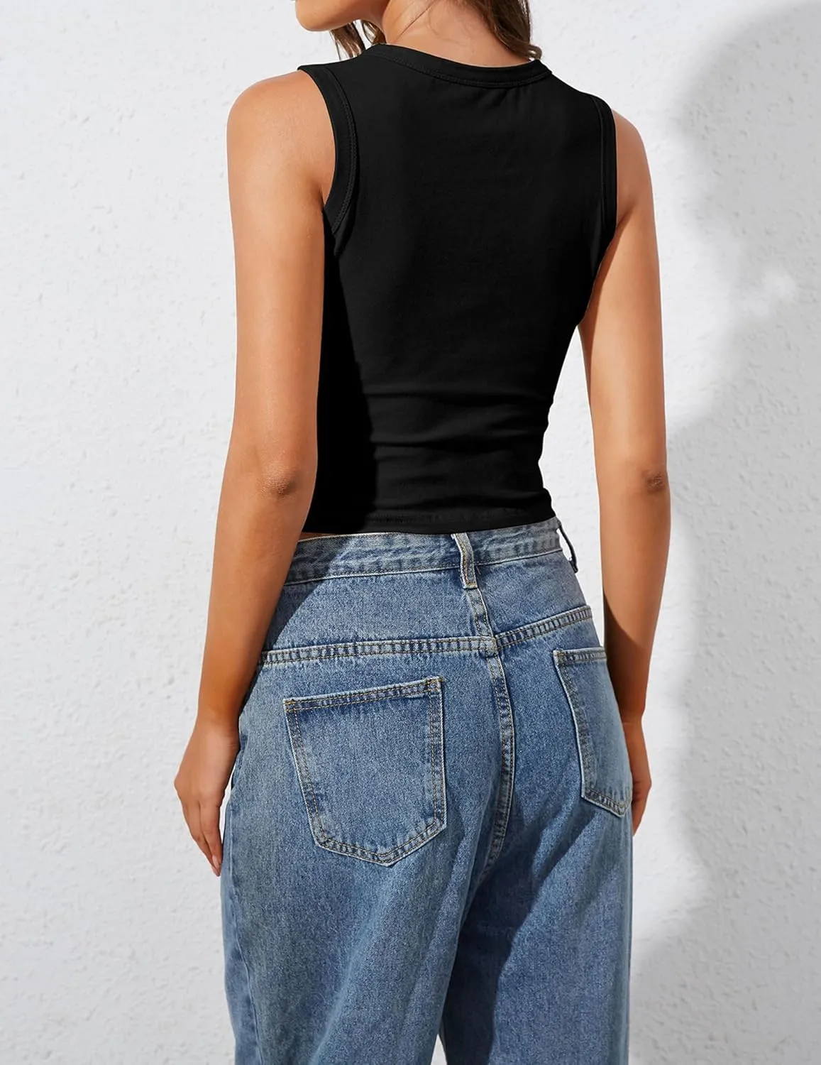 High Neck Tank Tops for Women Button Front Sleeveless Summer Cropped Tank Casual Slim Fitted Tank Tops