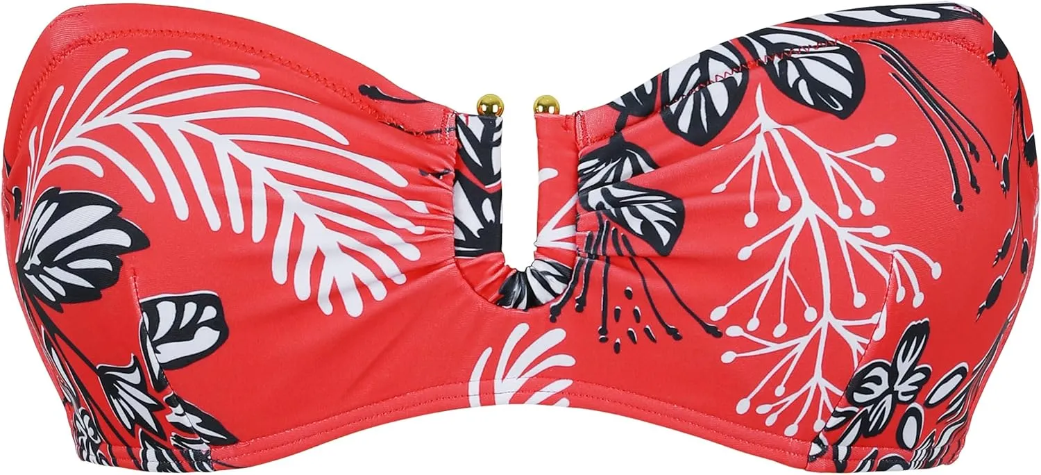 Hilor Women's Underwire Bikini Tops A-C Cup Push Up Supportive Swimsuit Top Bandeau Bathing Suit Swim Tops