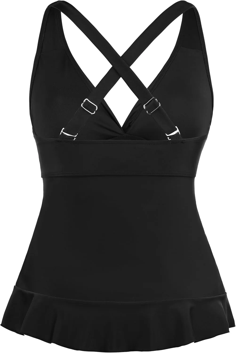 Hilor Women's Underwire Tankini Tops Tummy Control Swimsuits Crossover V Neck Swim Tops with Ruffle Hem