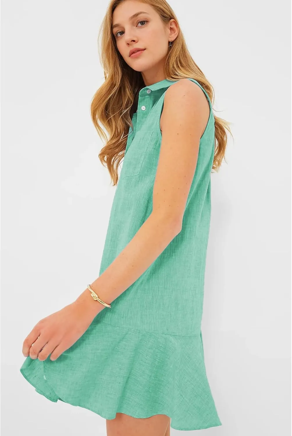 Hixiaohe Women Summer Shirt Dresses Casual Button Down Sleeveless Mini Dress for Women Beach Flowy Short Sundresses