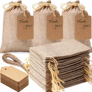 Homum Premium Burlap Gift Bags with Drawstring and Gift Tags & String, Reusable Gift Bags, Burlap Bags, Linen Sacks Bag for Wedding Favors Party Jewelry Pouches, Christmas, Coffee, DIY Craft Bags
