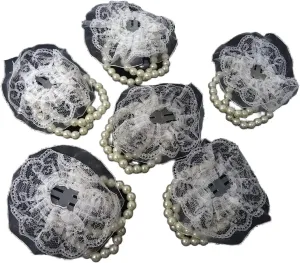 Honbay 6PCS Elastic Pearl Wrist Bands Wedding Wrist Corsage Stretch Wristlets Faux Pearl Bead Bracelets with Lace Trim for Wedding Festival Beach Party and Prom