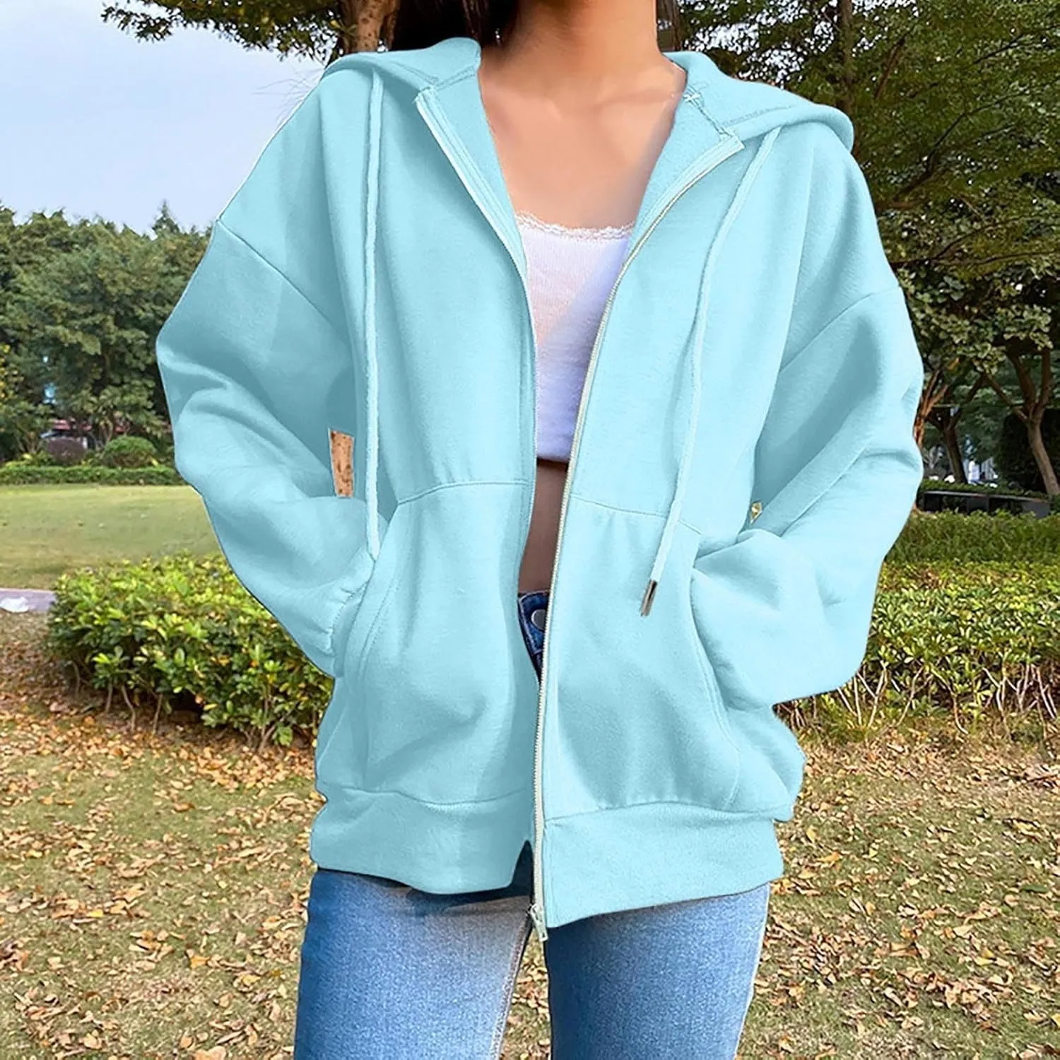 Hoodies Sweatshirts for Women 2024 Casual Long Sleeve Shirt Zip Up Fleece Hoodie Jacket Coat Fall Clothes with Pocket
