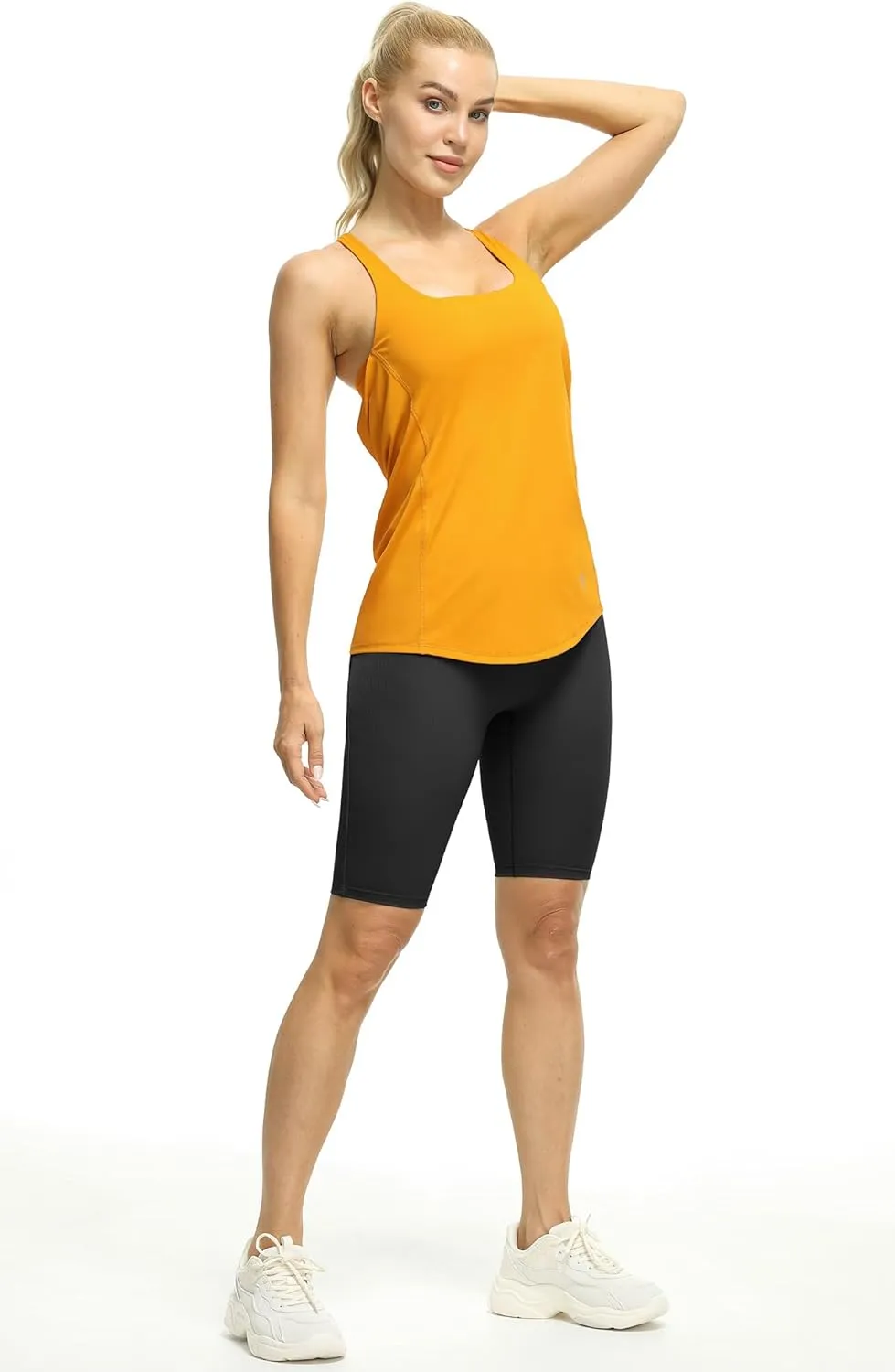 icyzone Workout Tank Tops Built in Bra - Women's Strappy Athletic Yoga Tops, Exercise Running Gym Shirts