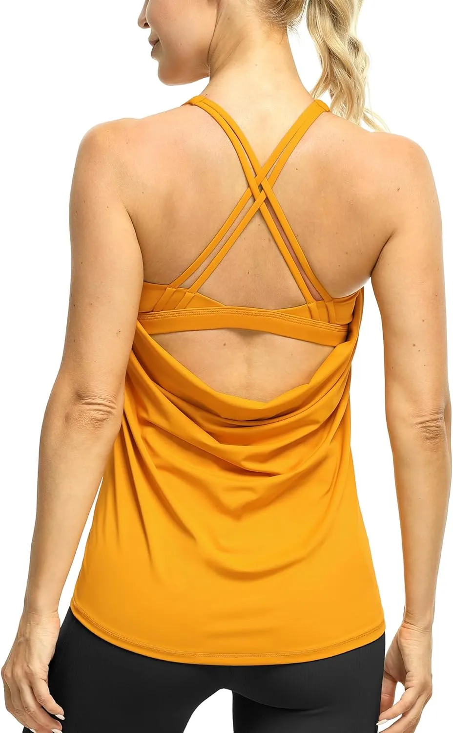 icyzone Workout Tank Tops Built in Bra - Women's Strappy Athletic Yoga Tops, Exercise Running Gym Shirts