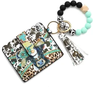 ikasus Women Keychain Wallet Wristlet Small Credit Card Holder Bracelet Key Chain Purse Bangle Tassel Beads Key Rings Type 9