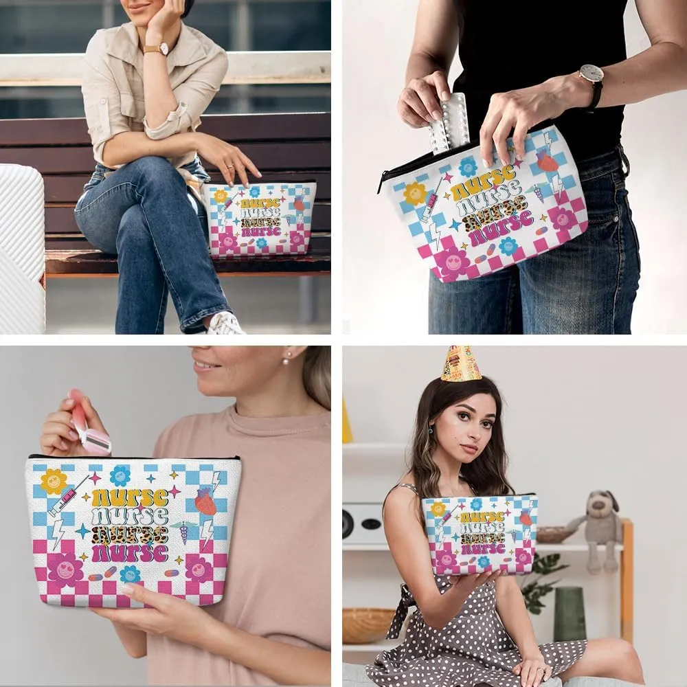 Inspirational Retro Nurse Makeup Bag Nurse Gifts Nurses Week Gifts Nurse Accessories for Work Nursing Nurse Appreciation Birthday Graduation Gifts Positive Cosmetic Bag Make up Bag for Women RN Nurse