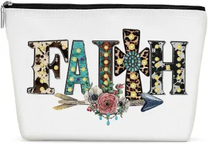 Inspirational Western Makeup Bag, Western Gifts, Western Accessories for Women, Vintage Christian Gifts Religious Gifts Bible Verse Faith Cosmetic Bag for Women Birthday Christmas Friendship