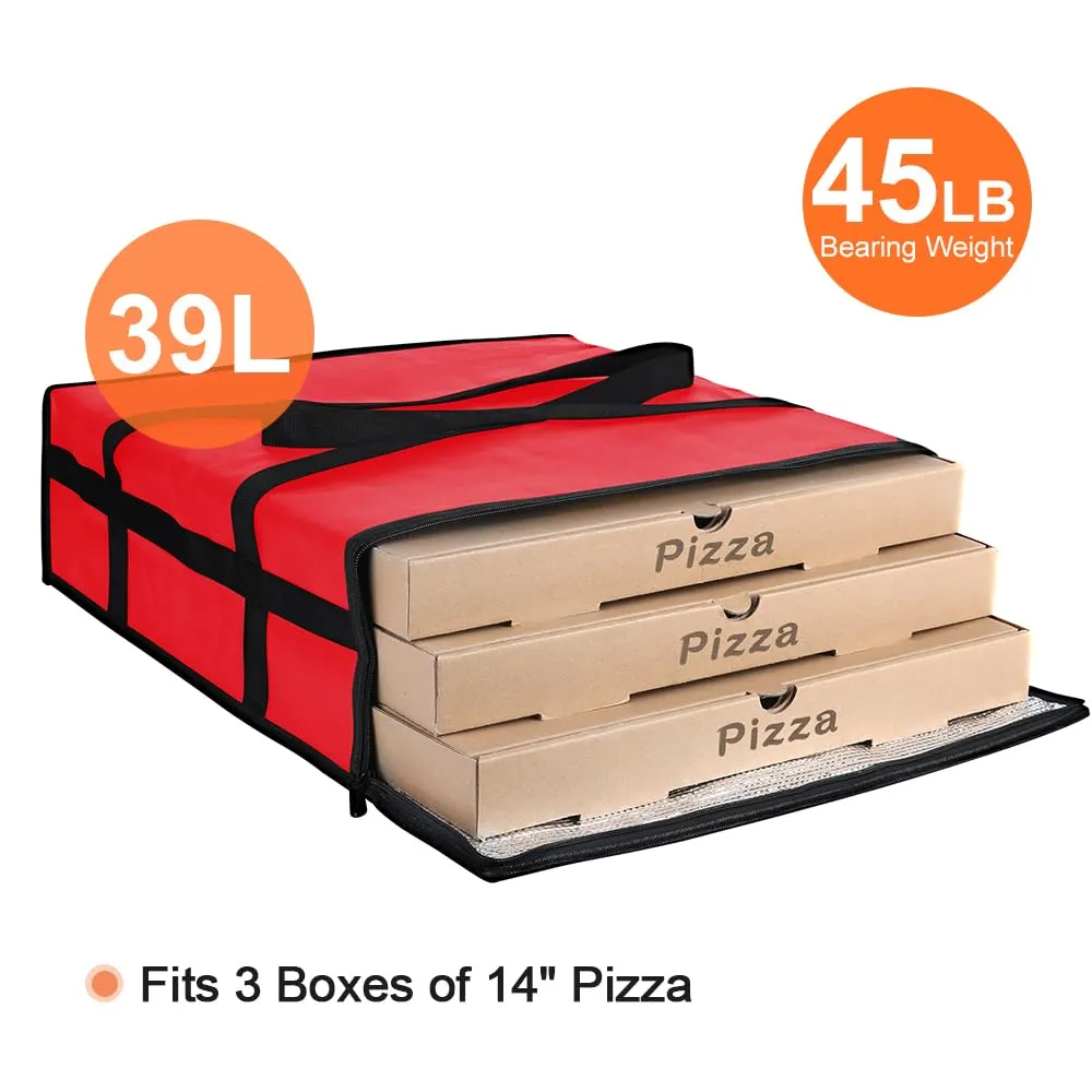 Insulated Pizza Delivery Bag for Carry Hot, 20" x 20" x 6" Carrier Warmer, Insulated Food Delivery Bag, Insulated Grocery Cooler Bags for Catering/Doordash, Commercial Food WarmersRed, 1Pk
