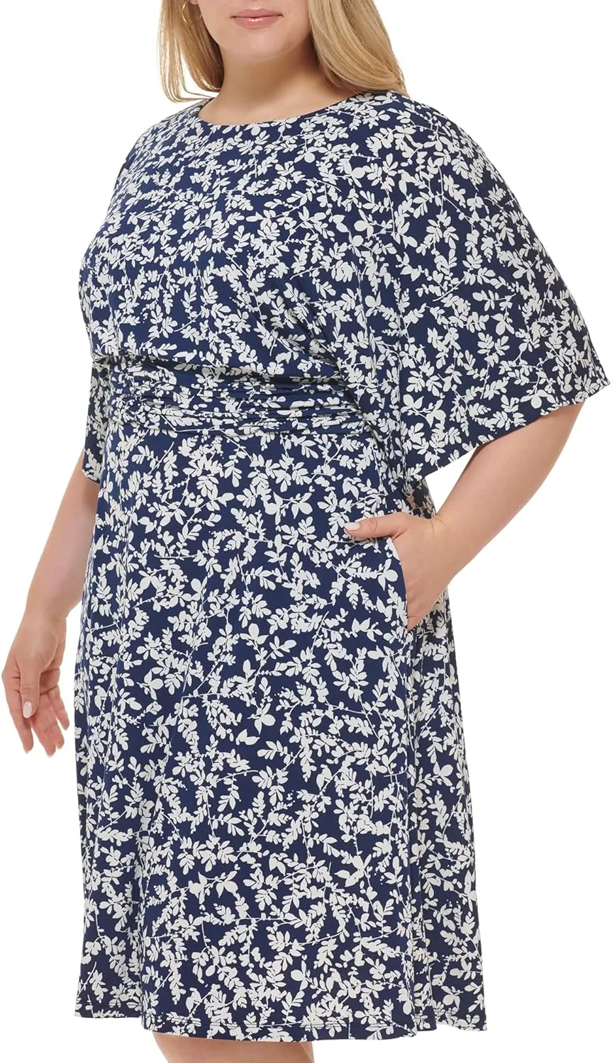 Jessica Howard Women's Printed Knit Jersey Midi Elbow Sleeve-Desk to Dinner