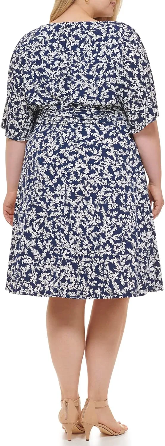 Jessica Howard Women's Printed Knit Jersey Midi Elbow Sleeve-Desk to Dinner