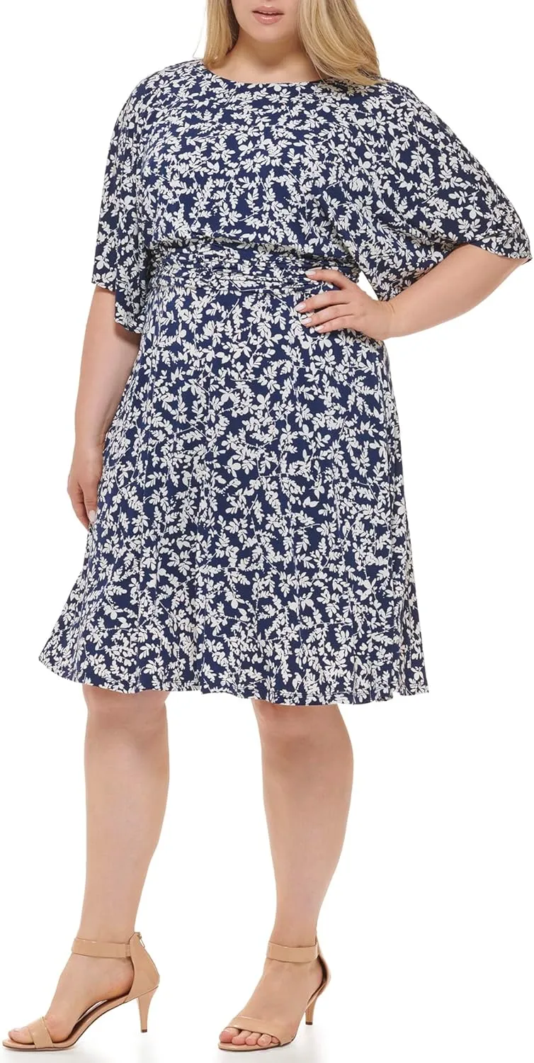 Jessica Howard Women's Printed Knit Jersey Midi Elbow Sleeve-Desk to Dinner