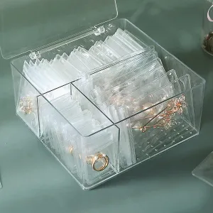 Jewelry Organizers for Women, Clear Acrylic Drawer Organizer Box with 10 Large Bags for Bracelet, 30 Middle Bags for Necklace, 20 Small Bags for Ring, Earring Storage Box