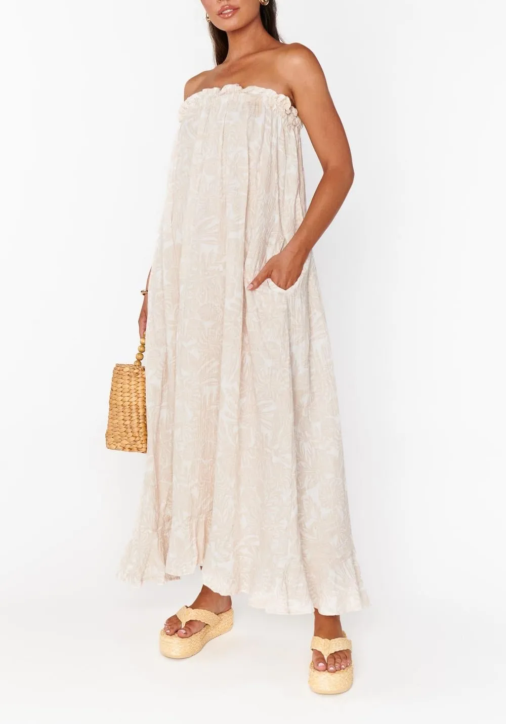 Juakoso Women Y2k Strapless Maxi Dress Floral Print Flowy A Line Long Dress Elegant Summer Vacation Party Dresses Beachwear