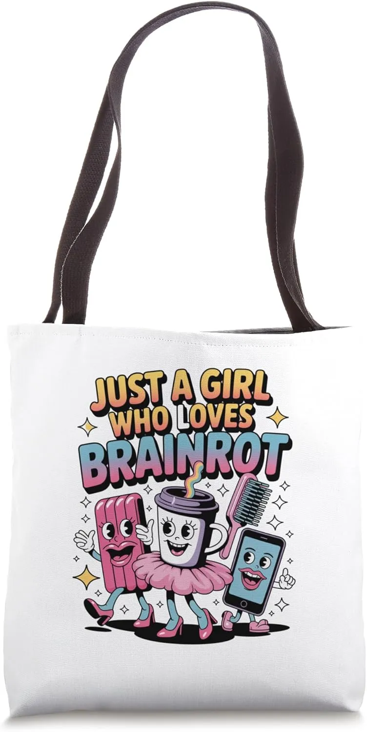 Just a Girl Who Loves Brainrot - Rainbow Selfie Crew Tote Bag