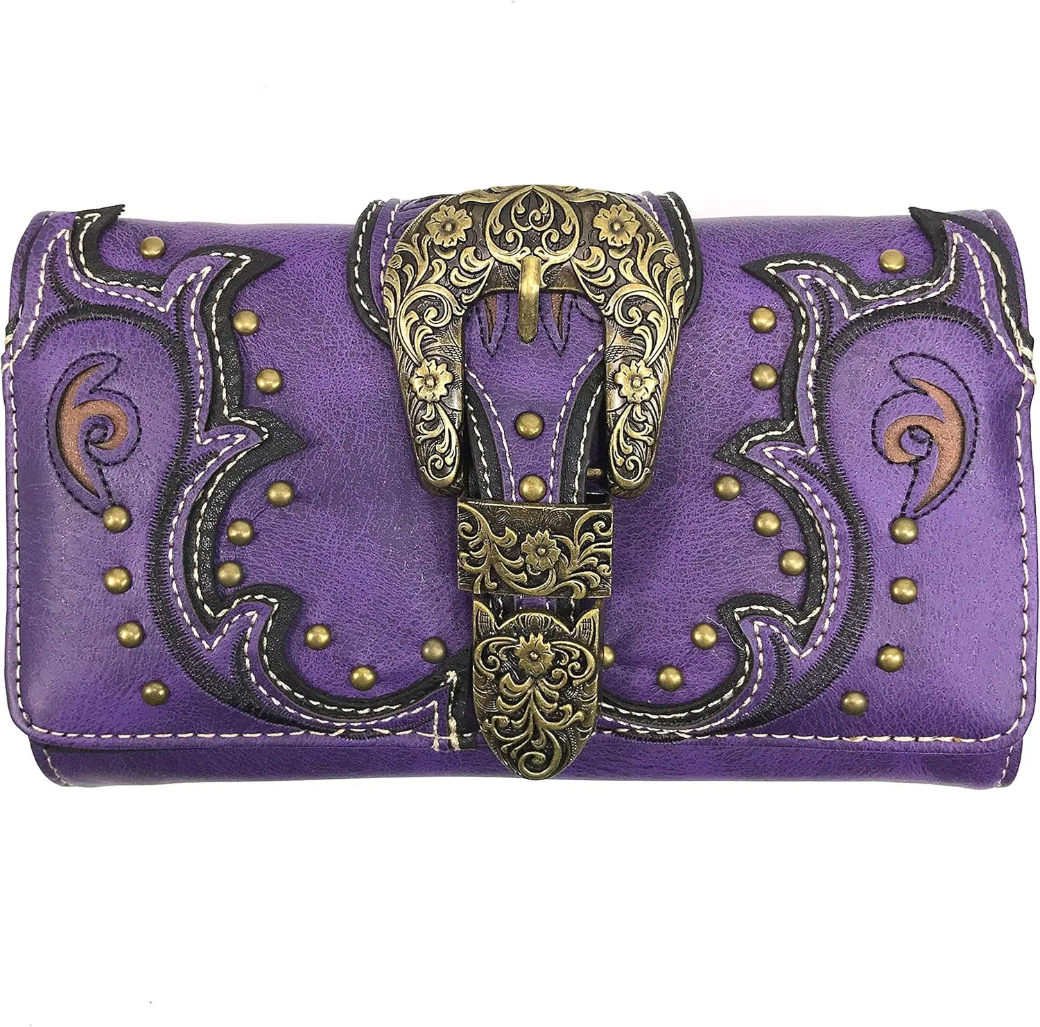 Justin West Patina Girl Western Bronze Floral Buckle Conceal Carry Handbag Purse Tote and Strap Wallet
