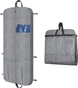 KEEGH Garment Bags for Travel 54" Tri-fold Garment Bag for Dresses Long Suit Bags Dress Bags for Closet Storage Hanging Clothes for Suit Coats Tuxedos Dresses with 4 Big Pockets, Grey