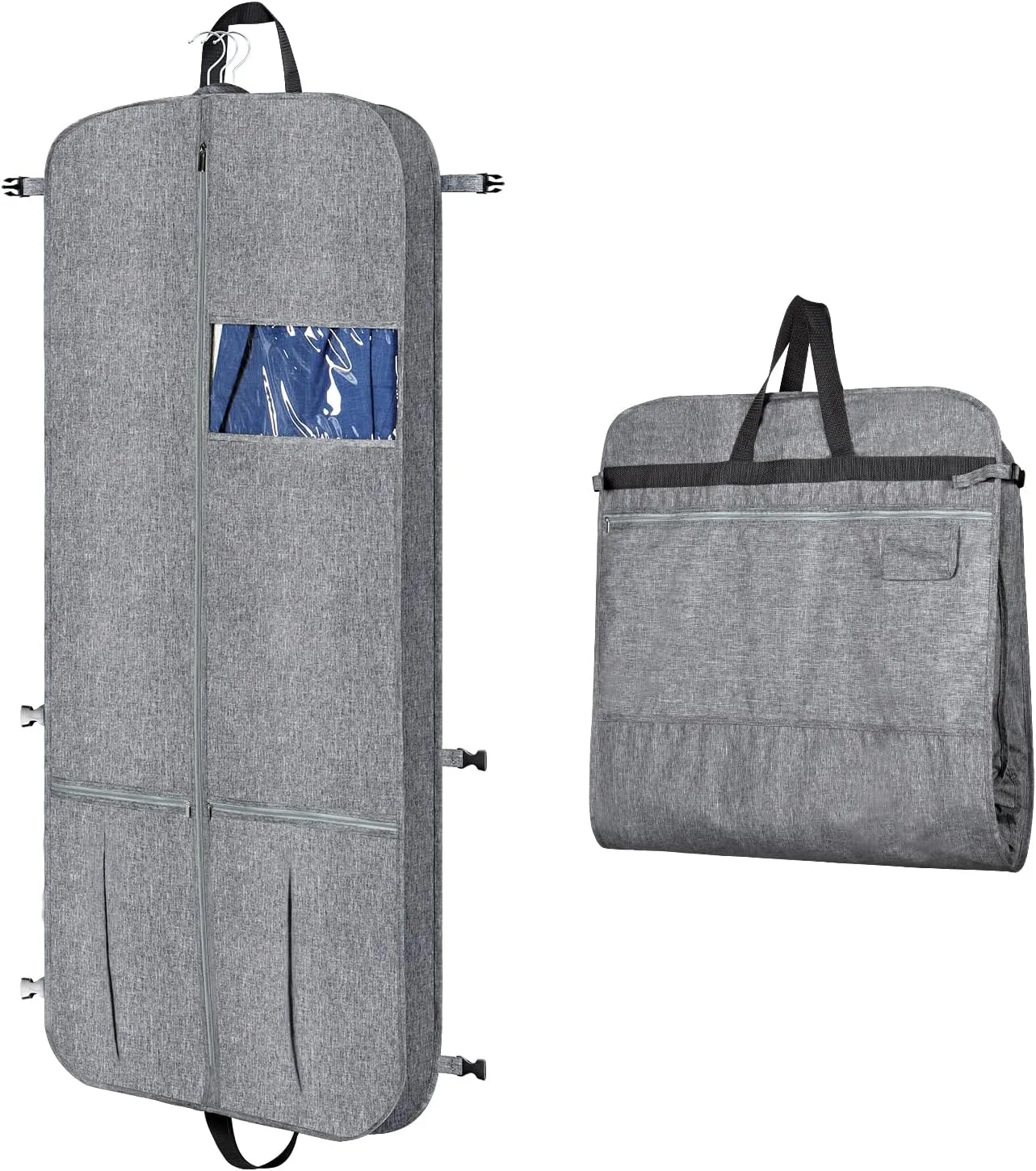 KEEGH Garment Bags for Travel 54" Tri-fold Garment Bag for Dresses Long Suit Bags Dress Bags for Closet Storage Hanging Clothes for Suit Coats Tuxedos Dresses with 4 Big Pockets, Grey