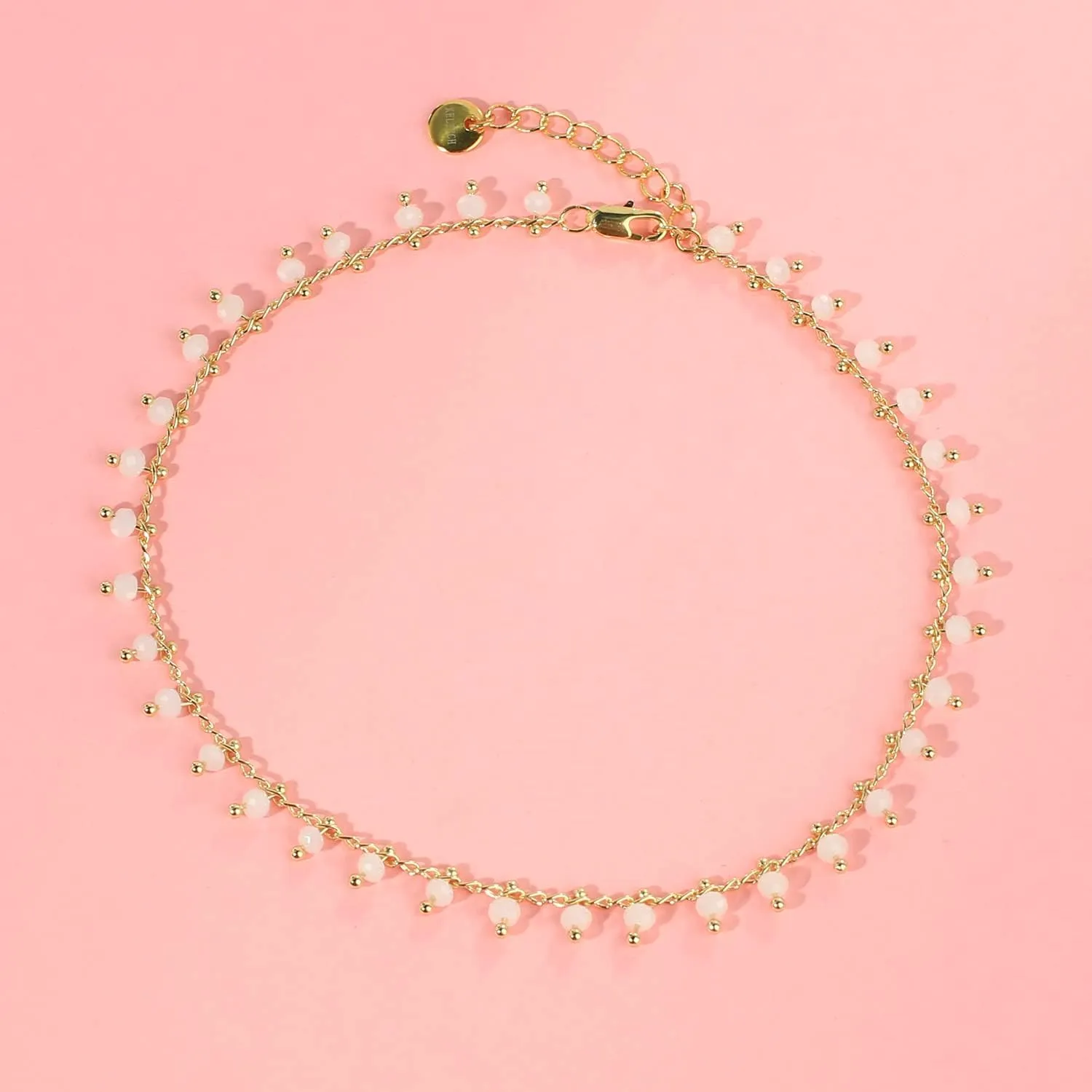 KELITCH Gold Plated Chain Anklets Adjustable Retro Beaded Crystal Anklets Beach Jewelry for Women Anklets