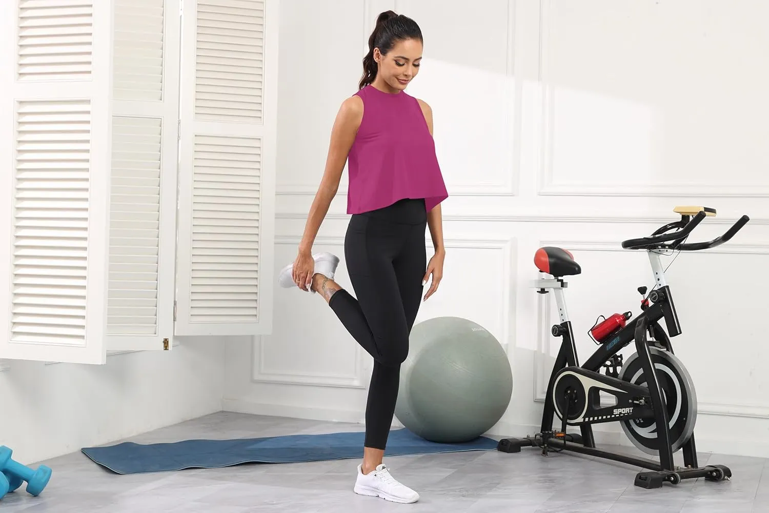KevaMolly Workout Tank Tops for Women Flowy Cropped Shirts UPF50  Breathable High Neck Athletic Yoga Running Crop Tops