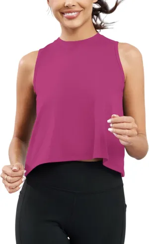 KevaMolly Workout Tank Tops for Women Flowy Cropped Shirts UPF50  Breathable High Neck Athletic Yoga Running Crop Tops