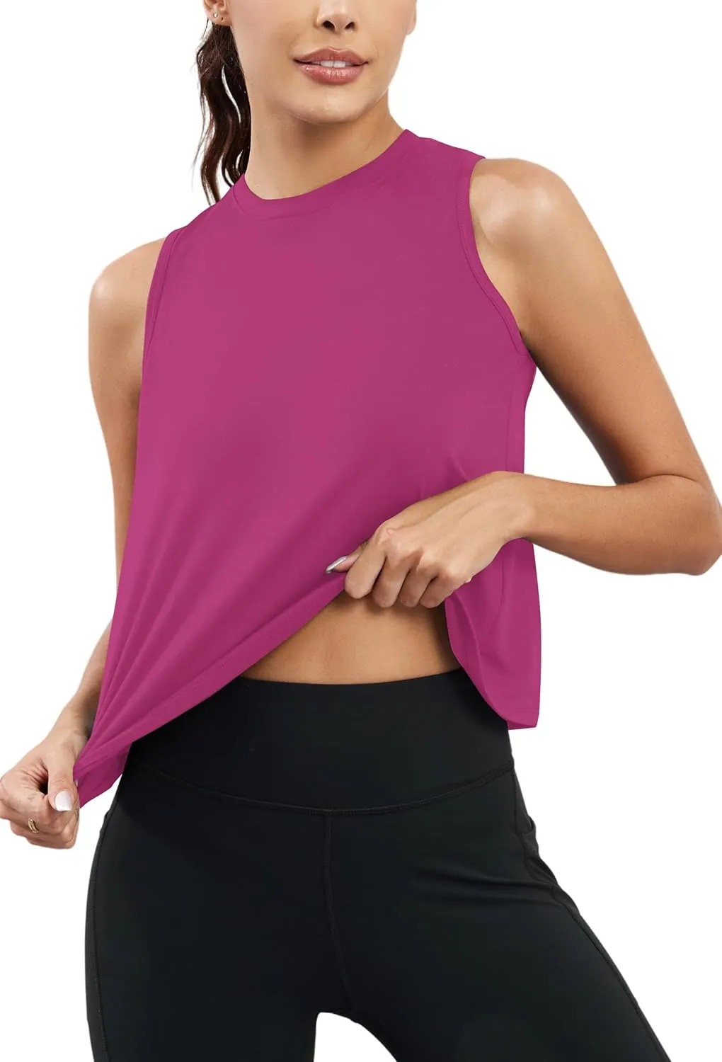 KevaMolly Workout Tank Tops for Women Flowy Cropped Shirts UPF50  Breathable High Neck Athletic Yoga Running Crop Tops