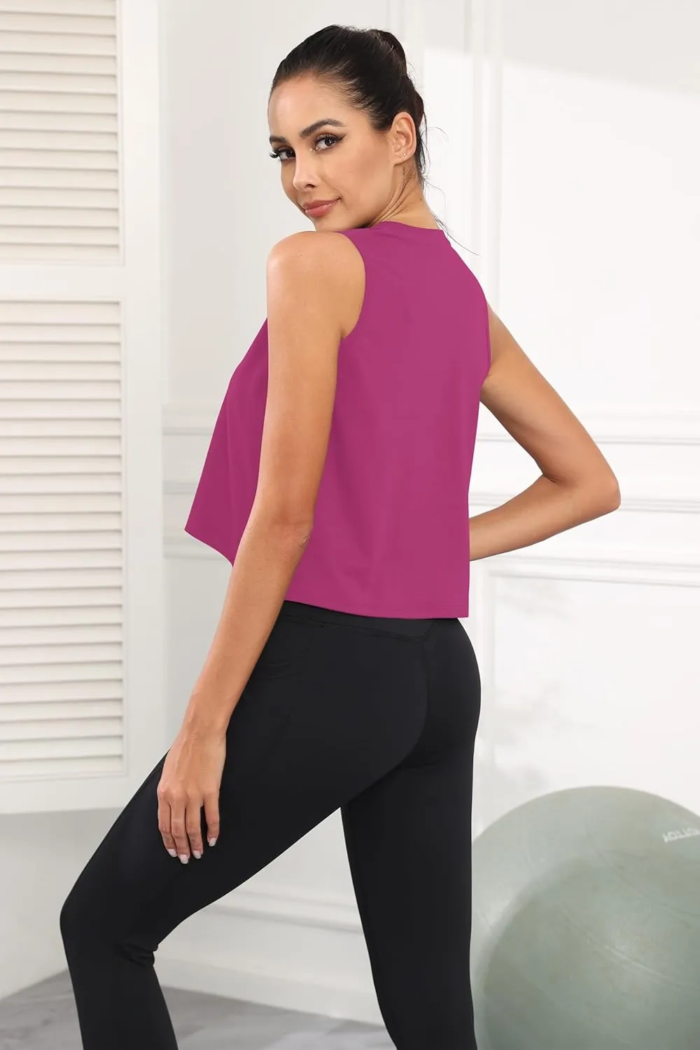 KevaMolly Workout Tank Tops for Women Flowy Cropped Shirts UPF50  Breathable High Neck Athletic Yoga Running Crop Tops
