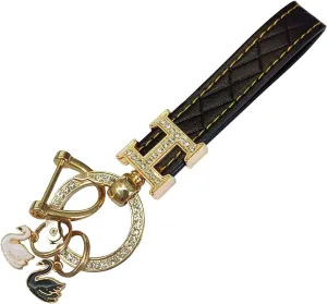 Key Organizer Crystal Keychains For Women Leather Wristlet Keychain Swan Key Charms Rhinestone Key Rings