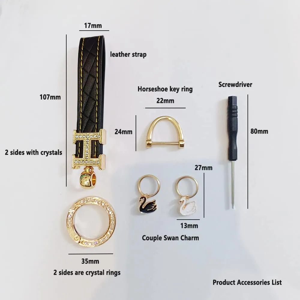Key Organizer Crystal Keychains For Women Leather Wristlet Keychain Swan Key Charms Rhinestone Key Rings