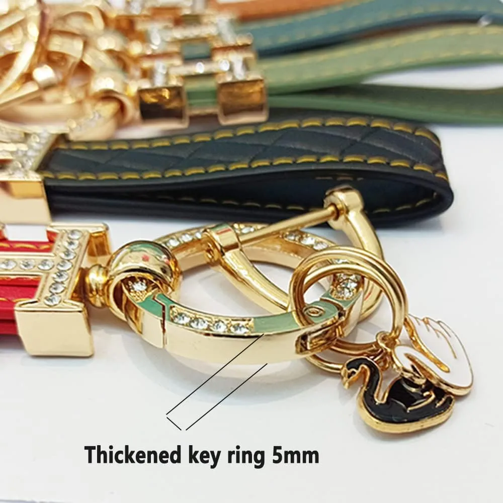 Key Organizer Crystal Keychains For Women Leather Wristlet Keychain Swan Key Charms Rhinestone Key Rings