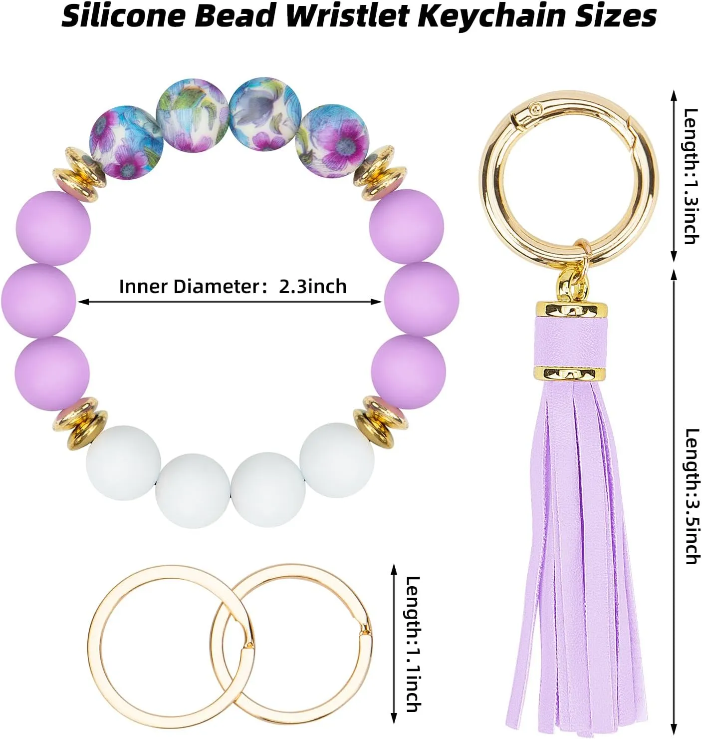 Key Ring Bracelet Car Keychain Holder Wristlet Silicone Beaded Bangle Chains for Women