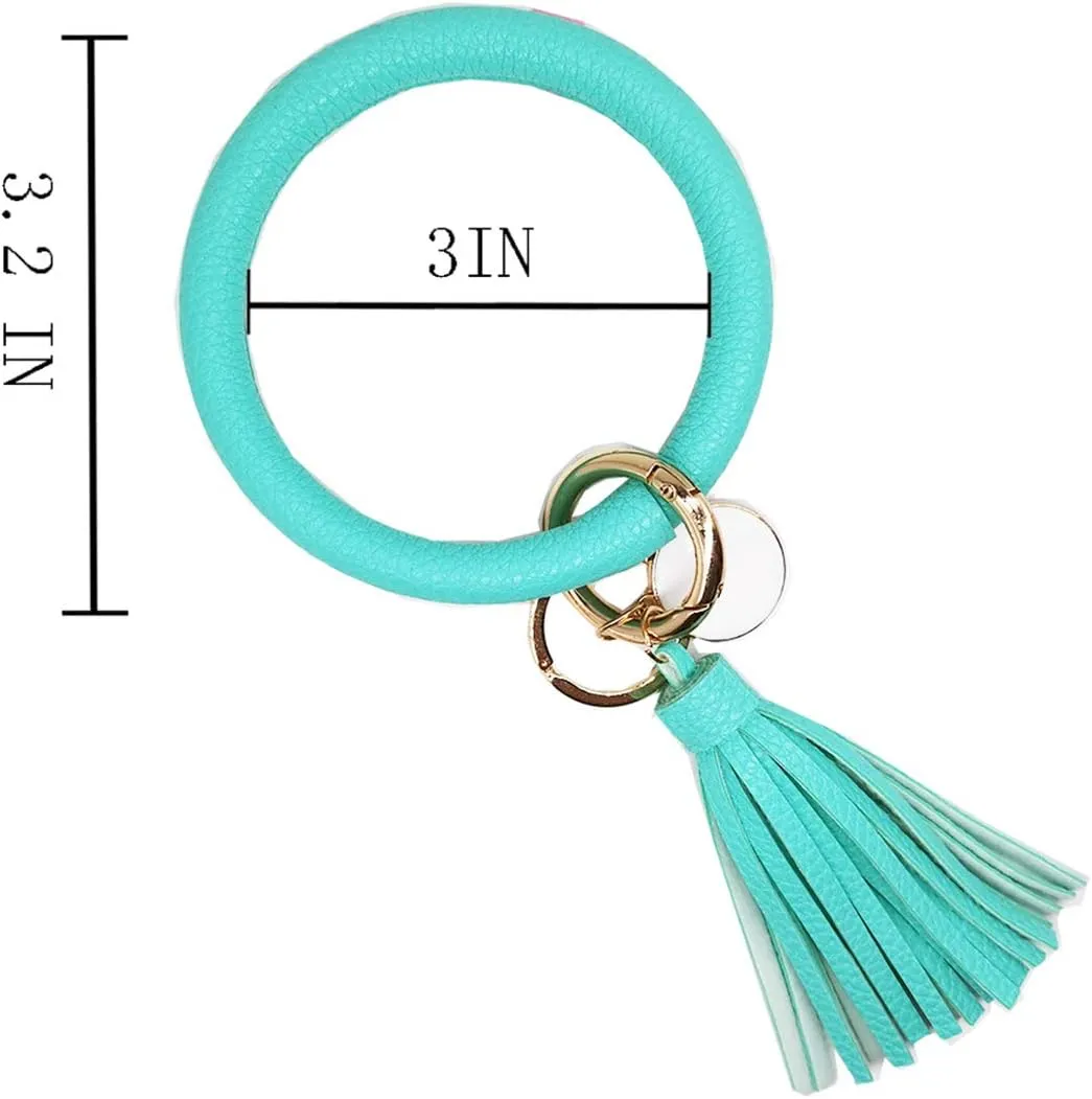 Keychain Bracelet Wristlet Bangle Key Holder Round Keyring Leather Tassel Key Ring Chain for Women Girls