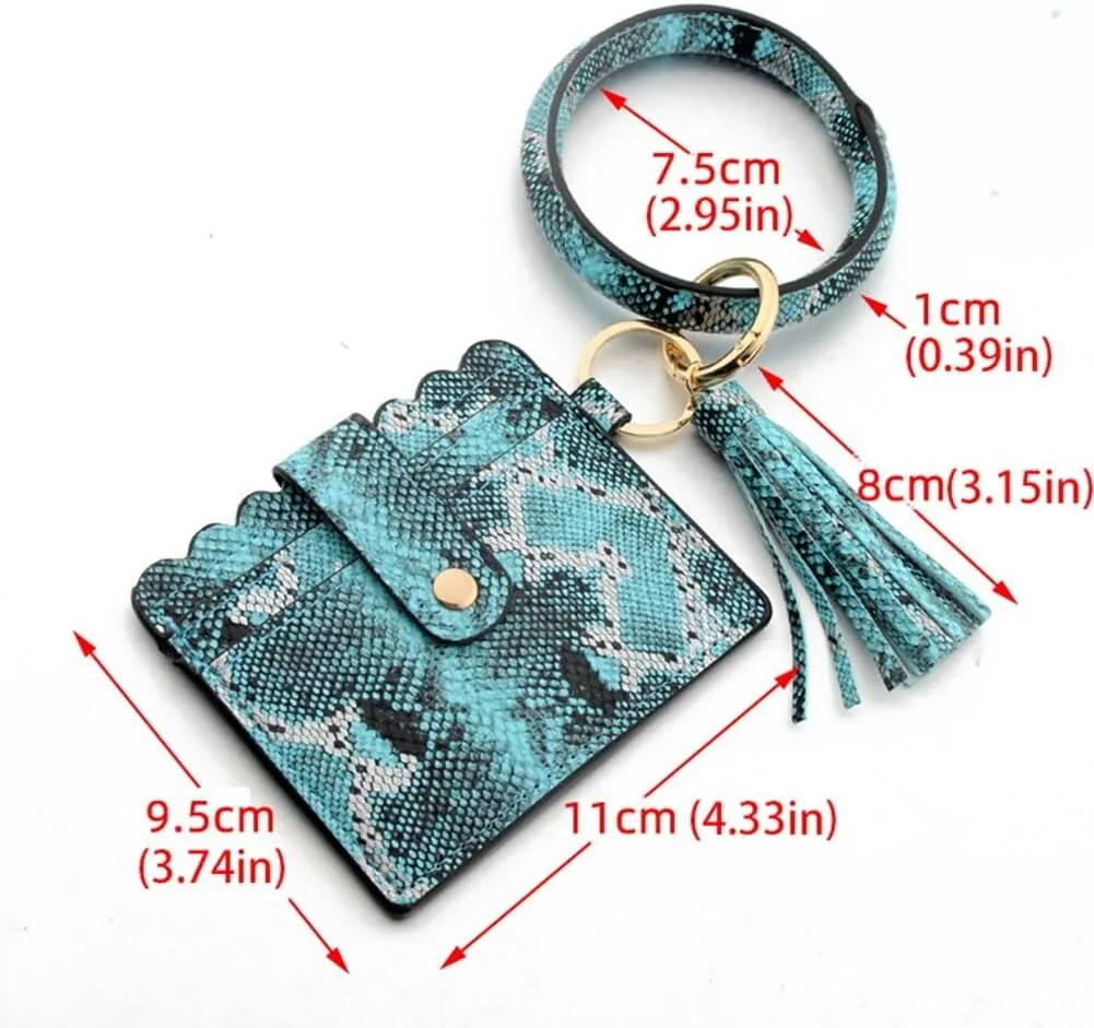 Keychain Bracelet Wristlet,Wallet Key Holder Circle Key Ring Chain with Tassel Card Holder Purse for Car Keys