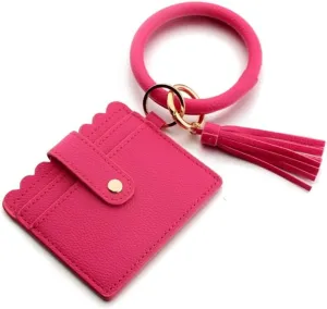 Keychain Bracelet Wristlet,Wallet Key Holder Circle Key Ring Chain with Tassel Card Holder Purse for Car Keys