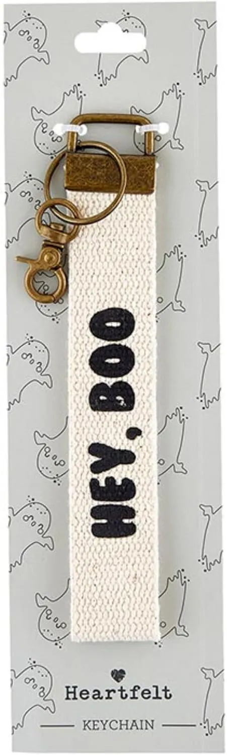 Keychain by Heartfelt - Key Rings - Canvas Wristlet Strap Lanyard Key Chain, 8.75-Inch, Hey Boo