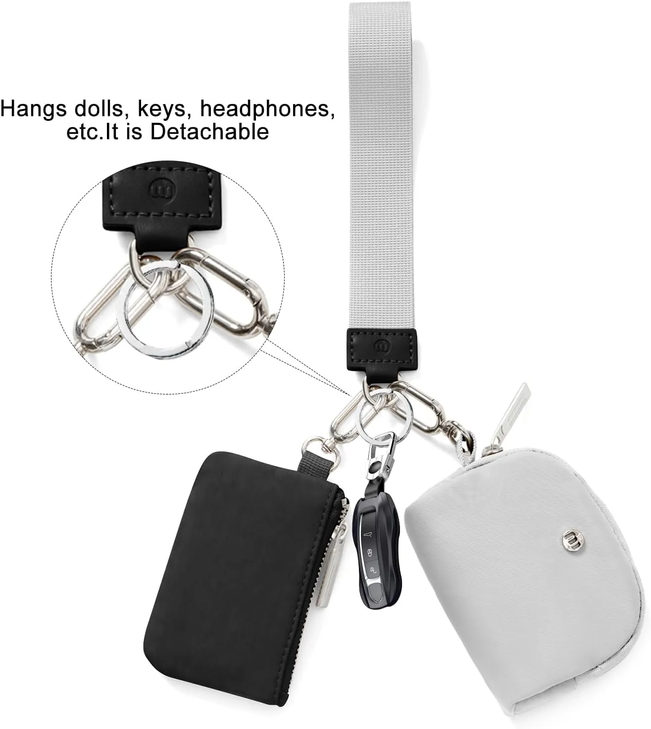 Keychain Wallet Mini Zip Around Wristlet Wallets for Women Detachable Dual Pouch Wristlet Portable Coin Purse Small Wallets