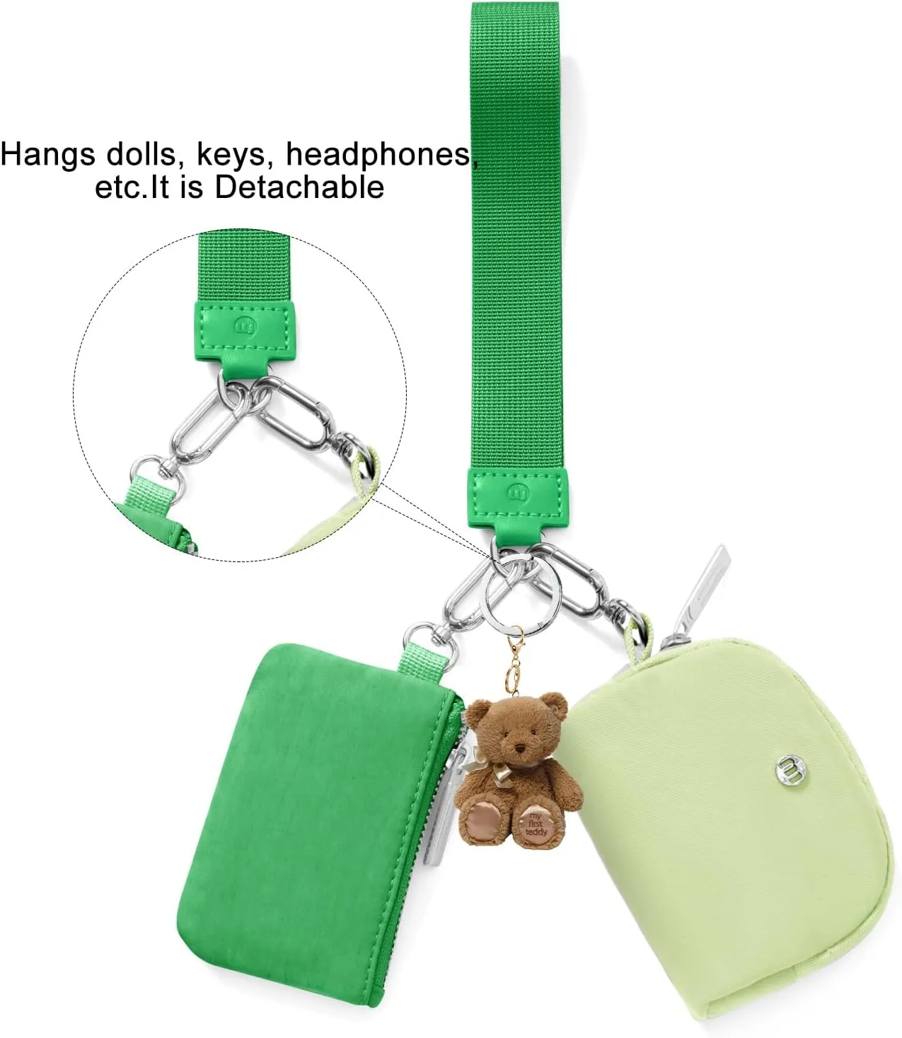 Keychain Wallet Mini Zip Around Wristlet Wallets for Women Detachable Dual Pouch Wristlet Portable Coin Purse Small Wallets
