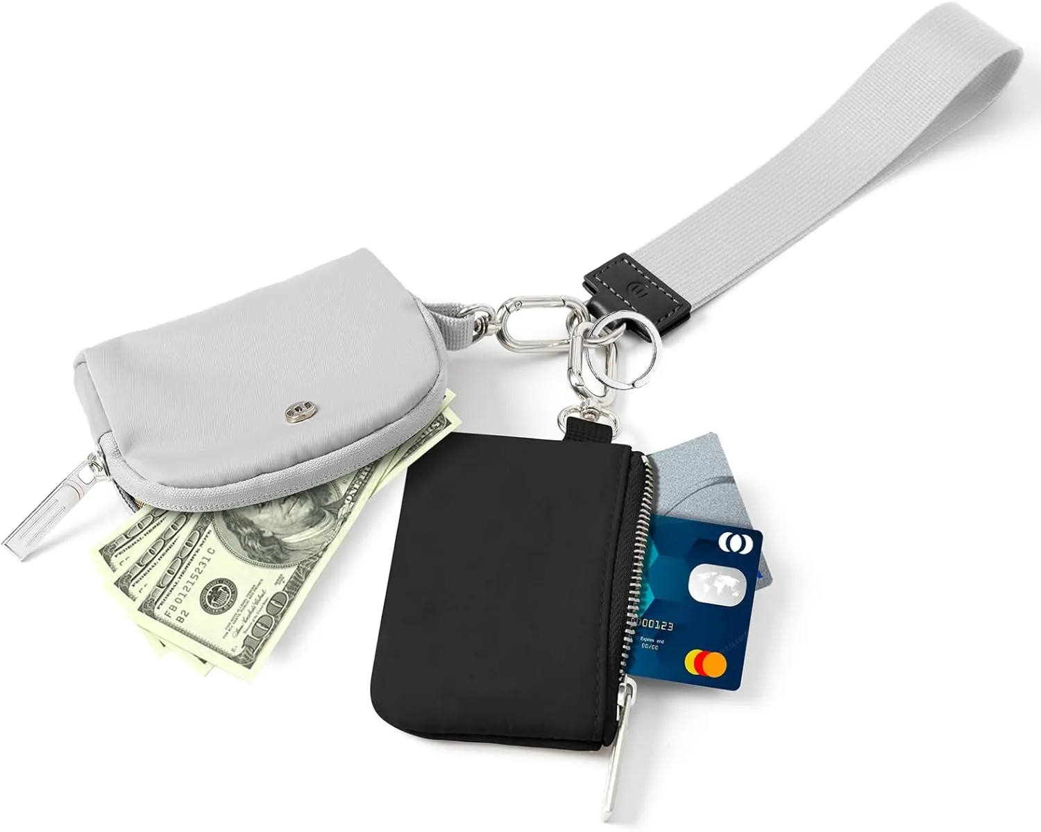 Keychain Wallet Mini Zip Around Wristlet Wallets for Women Detachable Dual Pouch Wristlet Portable Coin Purse Small Wallets