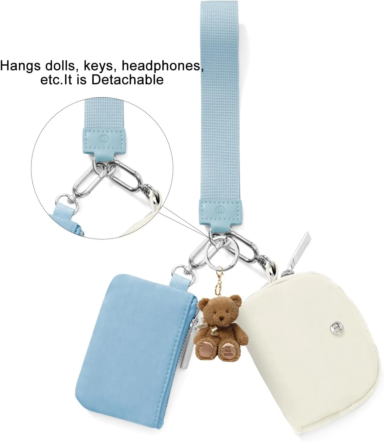 Keychain Wallet Mini Zip Around Wristlet Wallets for Women Detachable Dual Pouch Wristlet Portable Coin Purse Small Wallets