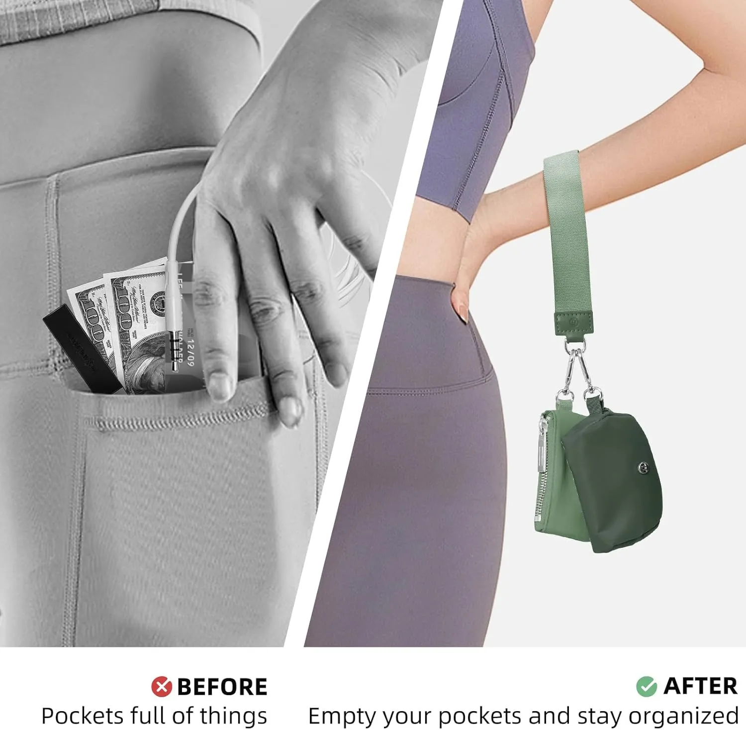 Keychain Wallet Mini Zip Around Wristlet Wallets for Women Detachable Dual Pouch Wristlet Portable Coin Purse Small Wallets
