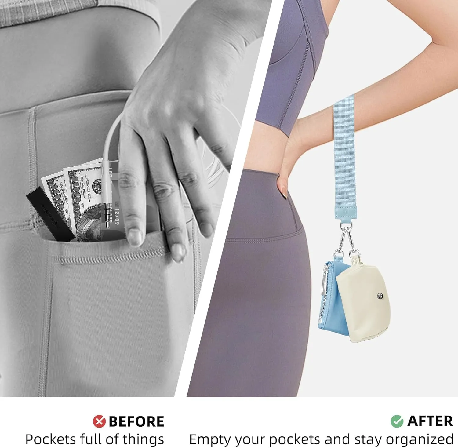 Keychain Wallet Mini Zip Around Wristlet Wallets for Women Detachable Dual Pouch Wristlet Portable Coin Purse Small Wallets