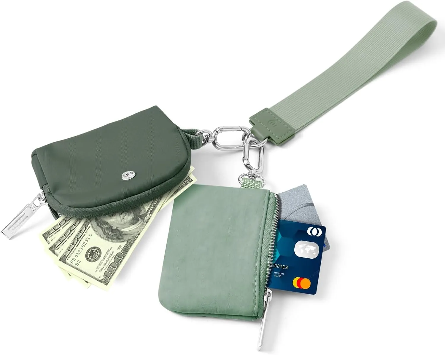 Keychain Wallet Mini Zip Around Wristlet Wallets for Women Detachable Dual Pouch Wristlet Portable Coin Purse Small Wallets