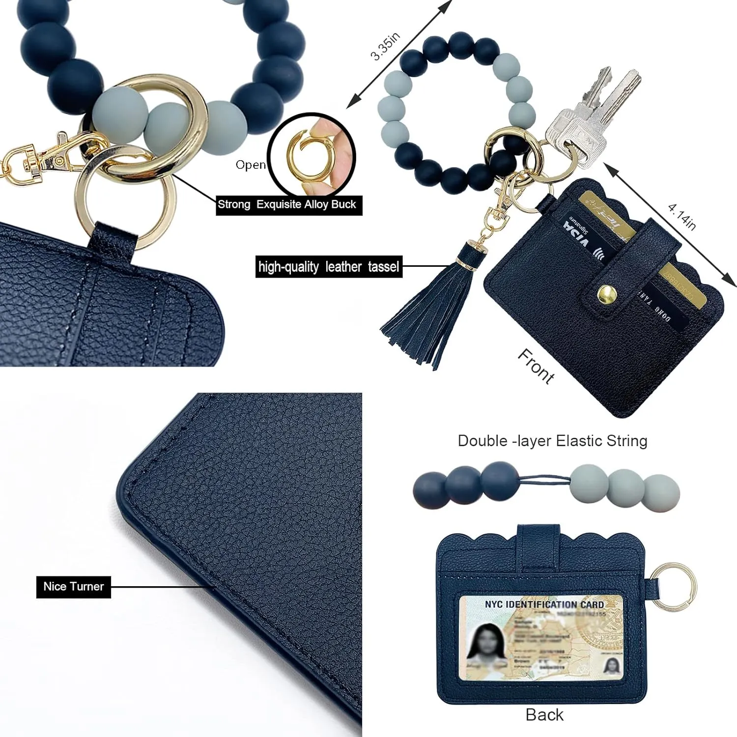 Keychain Wallet Wristlet Small Credit Card Holder Bracelet Key Chain Purse Bangle Tassel Beads Key Rings for Women