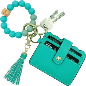 Keychain Wallet Wristlet Small Credit Card Holder Bracelet Key Chain Purse Bangle Tassel Beads Key Rings for Women