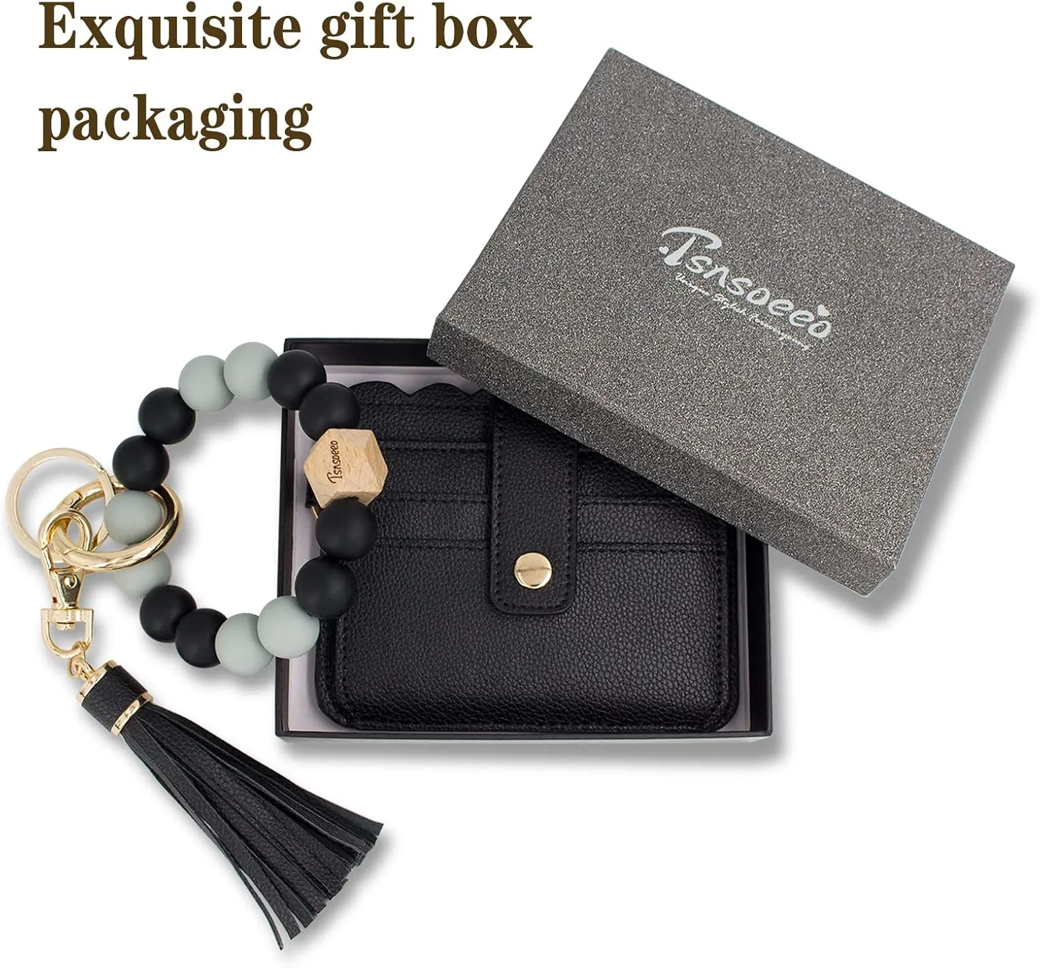 Keychain Wallet Wristlet Small Credit Card Holder Bracelet Key Chain Purse Bangle Tassel Beads Key Rings for Women