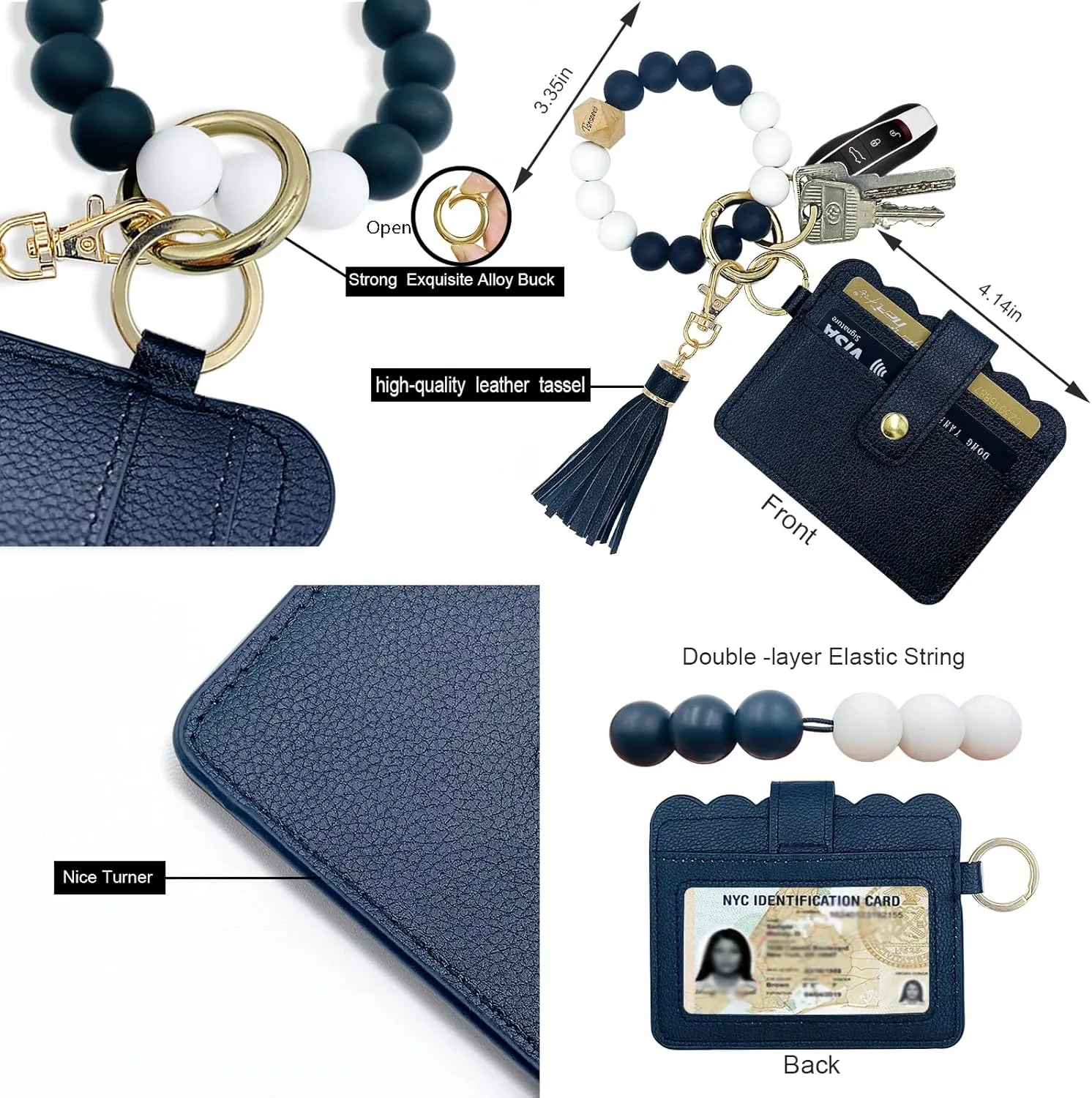 Keychain Wallet Wristlet Small Credit Card Holder Bracelet Key Chain Purse Bangle Tassel Beads Key Rings for Women