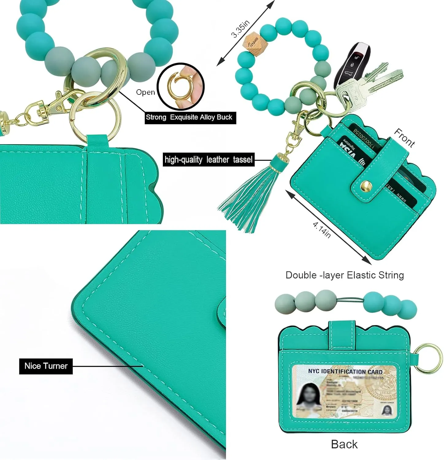 Keychain Wallet Wristlet Small Credit Card Holder Bracelet Key Chain Purse Bangle Tassel Beads Key Rings for Women