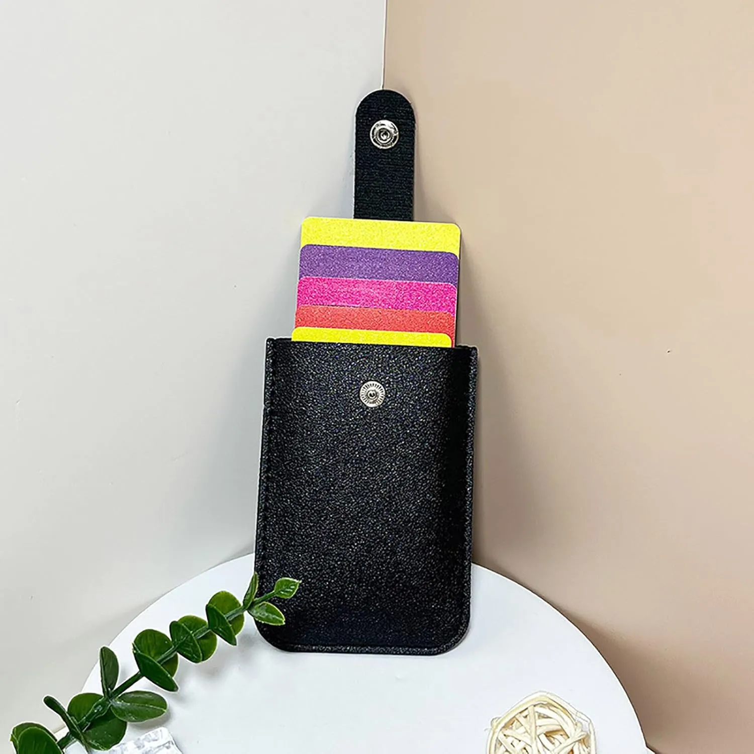 Keychain Wristlet Keychains Slim PU Leather Card Holder For Men Women Wallet Business Card Case Id (Black, One Size)