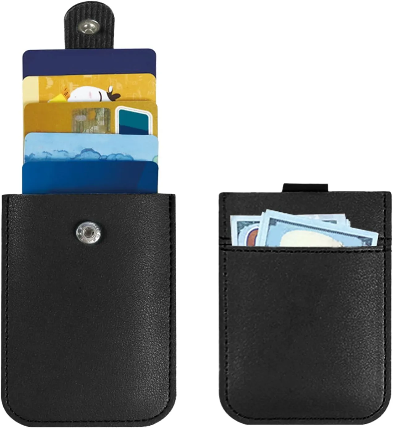 Keychain Wristlet Keychains Slim PU Leather Card Holder For Men Women Wallet Business Card Case Id (Black, One Size)