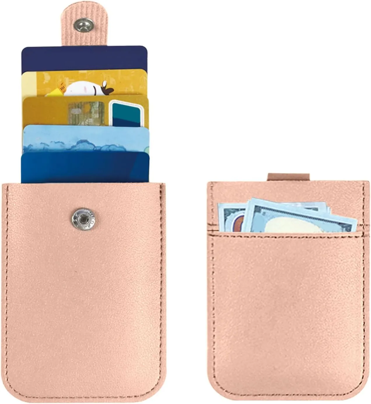 Keychain Wristlet Keychains Slim PU Leather Card Holder For Men Women Wallet Business Card Case Id (Pink, One Size)